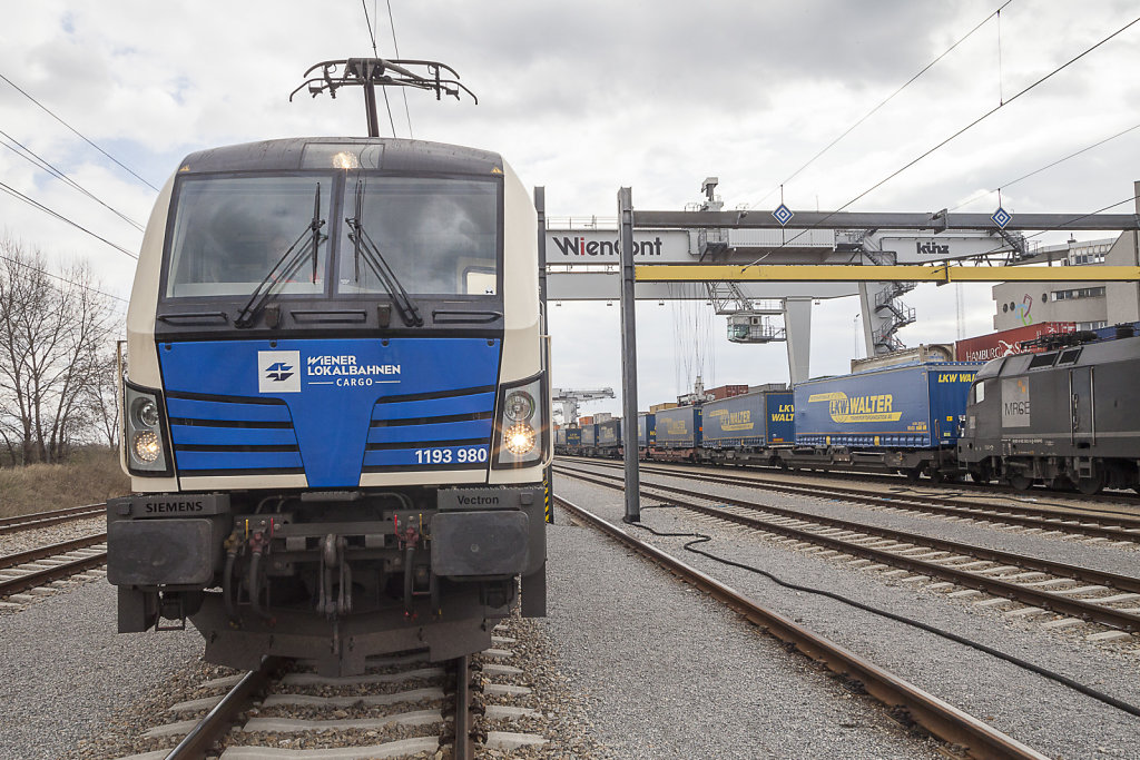 Lokomotive der WLB Cargo am Container-Terminal Wien